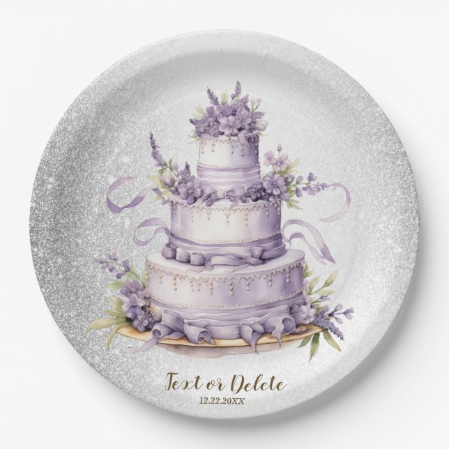 Party Cake Lavender Floral Watercolor Elegant Paper Plate (Front)