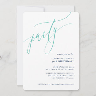 PARTY calligraphy stylish minimal navy mint Invitation
