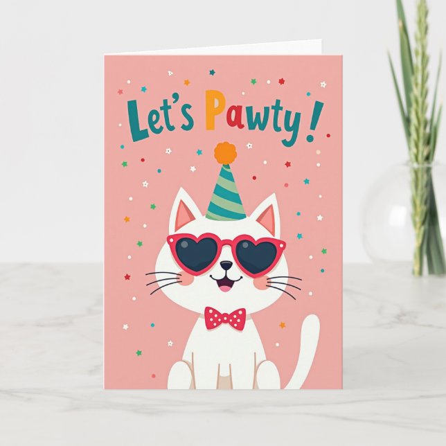 Party Cat Confetti Birthday Card (Front)