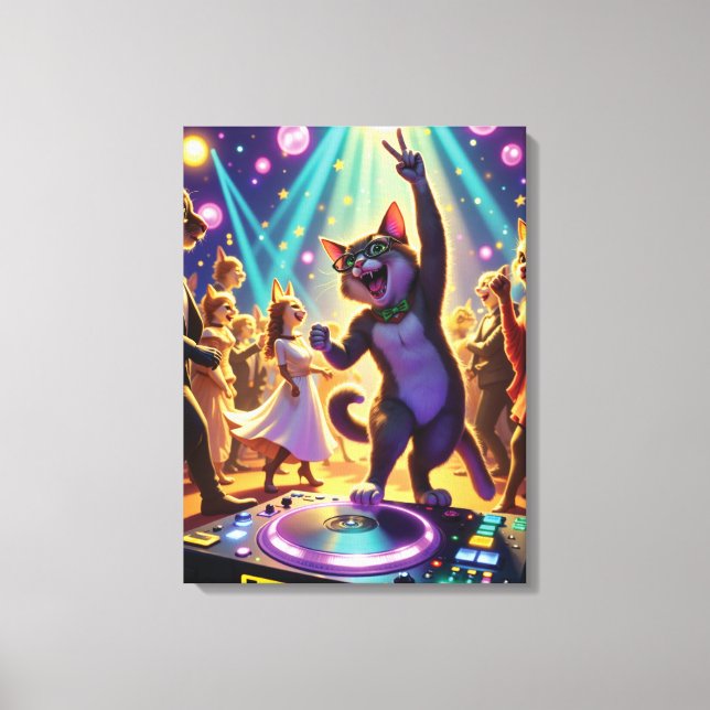 Party Cat DJ Leading the Ultimate Dance Floor Bash Canvas Print (Front)