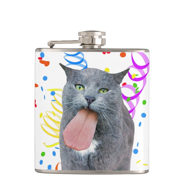 Party Cat Got Your Tongue? Hip Flask (Front)