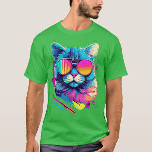 Party Cat in Sunglasses Men Women 80s 90s Retro Fu T-Shirt