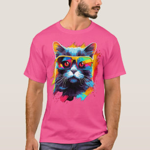 Party Cat in Sunglasses Men Women 80s 90s Retro Fu T-Shirt