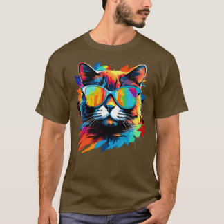 Party Cat in Sunglasses Men Women 80s 90s Retro Fu T-Shirt