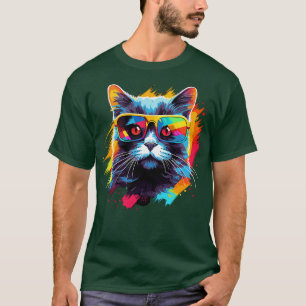 Party Cat in Sunglasses Men Women 80s 90s Retro Fu T-Shirt