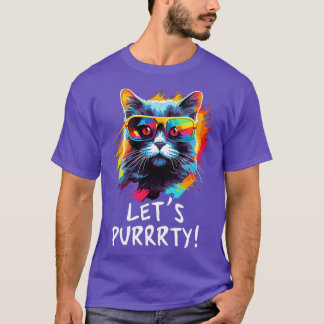 Party Cat in Sunglasses Men Women 90s Retro Pun Fu T-Shirt