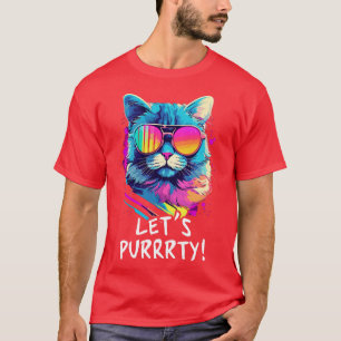 Party Cat in Sunglasses Men Women 90s Retro Pun Fu T-Shirt