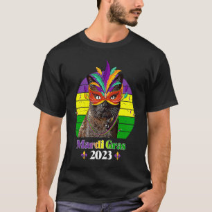 Party Cat Mask Beads Mardi Gras 2023  2 T-Shirt