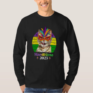 Party Cat Mask Beads Mardi Gras 2023  5 T-Shirt