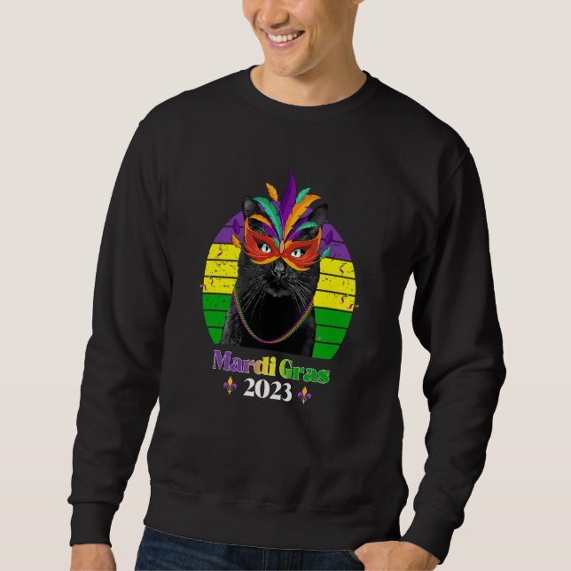 Party Cat Mask Beads Mardi Gras 2023  9 Sweatshirt (Front)