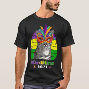 Party Cat Mask Beads Mardi Gras 2023 T-Shirt