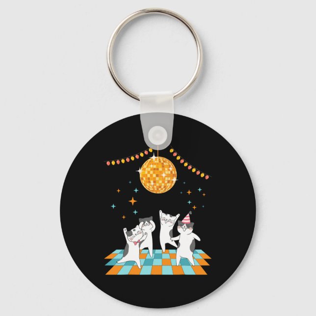 Party Cats Dancing Under Disco Ball  Key Ring (Front)