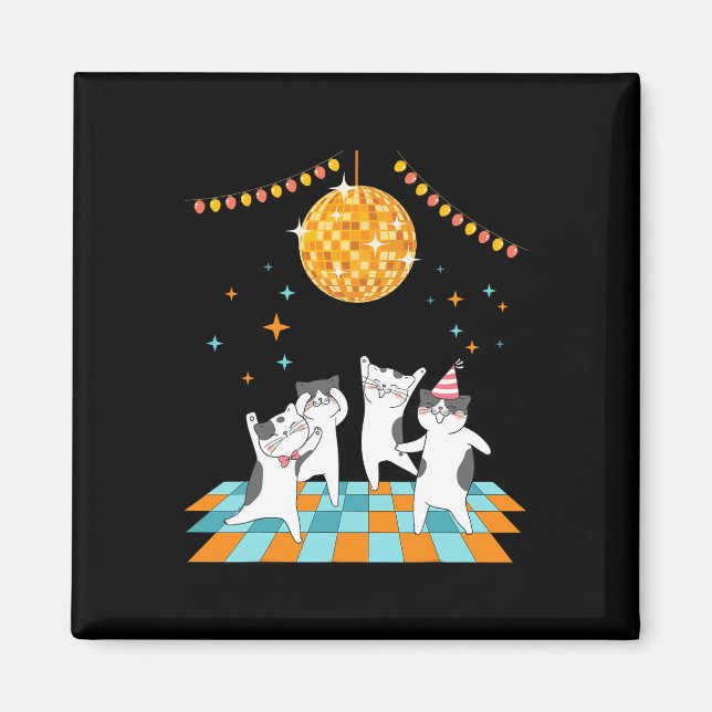 Party Cats Dancing Under Disco Ball  Magnet (Front)