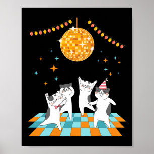 Party Cats Dancing Under Disco Ball  Poster