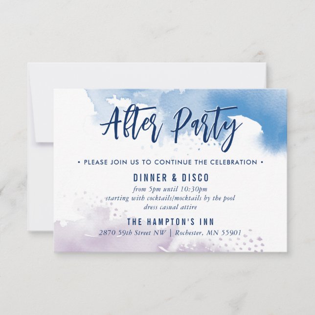PARTY CELEBRATION CARD cute blue purple watercolor (Front)