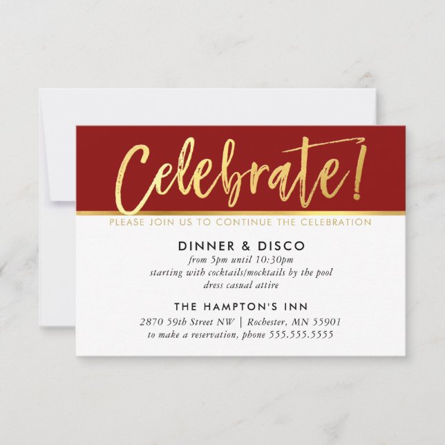 PARTY CELEBRATION CARD dark red burgundy gold type (Front)