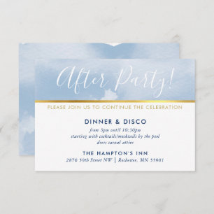 PARTY CELEBRATION CARD gold pale blue watercolor