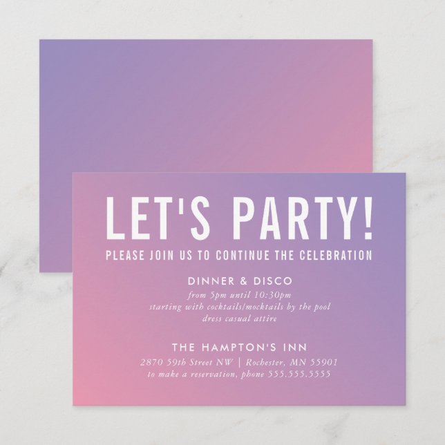 PARTY CELEBRATION CARD modern purple pink gradient (Front/Back)