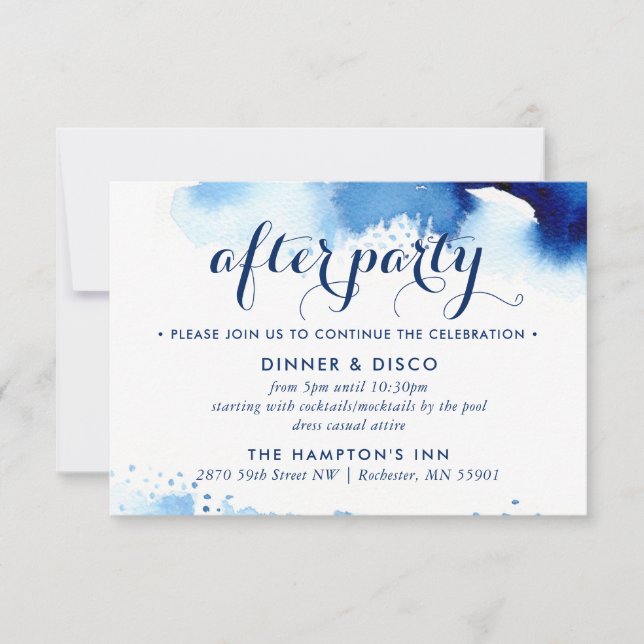 PARTY CELEBRATION CARD smart navy blue watercolor (Front)