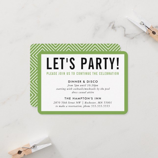 PARTY CELEBRATION INFO modern bold black green Invitation (Front/Back In Situ)