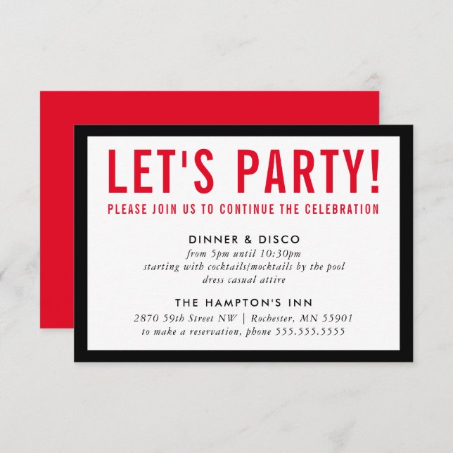 PARTY CELEBRATION INFO modern bold boy black red Invitation (Front/Back)