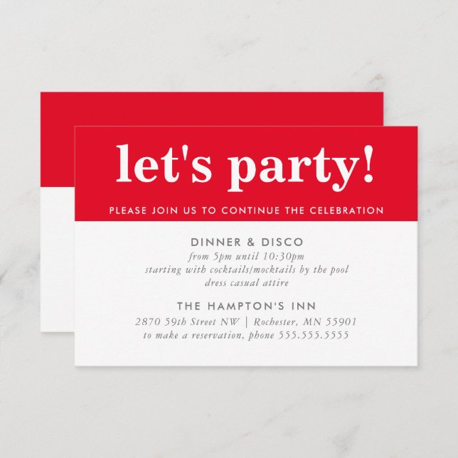 PARTY CELEBRATION INFO modern bold boy red Invitation (Front/Back)