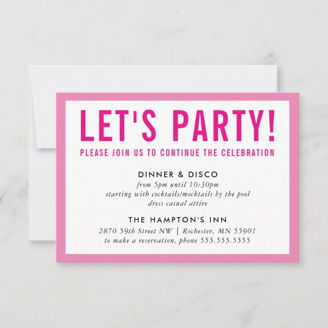 PARTY CELEBRATION INFO modern bold girl pink Invitation (Front)
