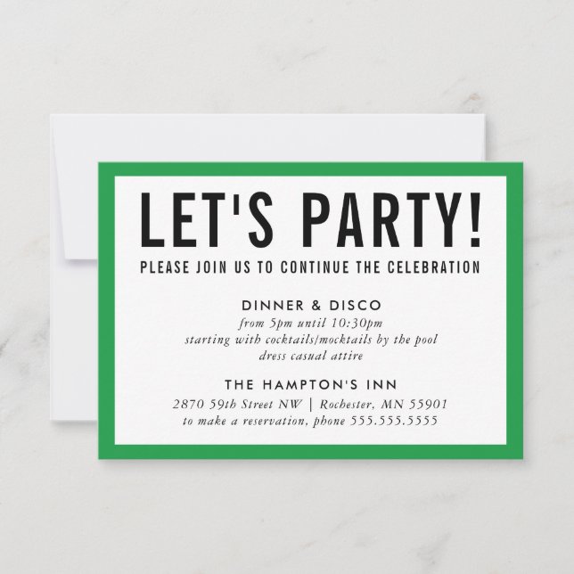 PARTY CELEBRATION INFO modern bold kelly green Invitation (Front)