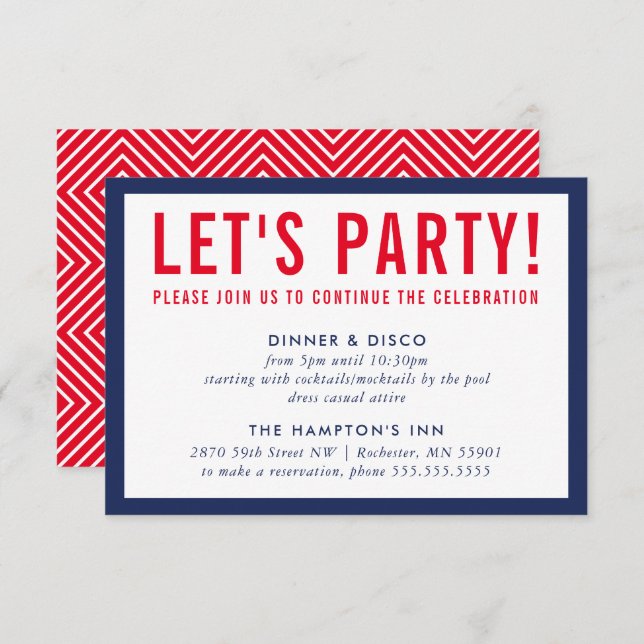 PARTY CELEBRATION INFO modern bold navy blue red Invitation (Front/Back)