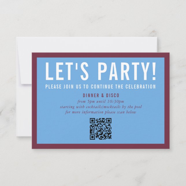 PARTY CELEBRATION INFO modern minimal maroon blue Invitation (Front)