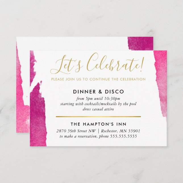 PARTY CELEBRATION INSERT modern luxe gilded pink Invitation (Front/Back)