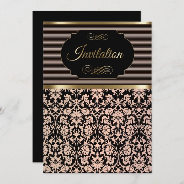 Party Celebration Invitation in Rose, Black & Gold (Front/Back)