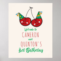 Party Cheeky Cherries Kids Twins Birthday Poster