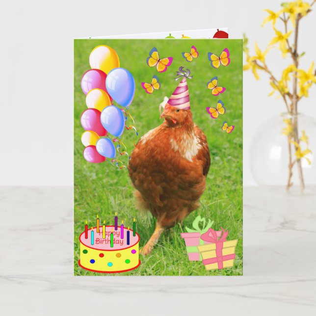 Party Chicken Funny Birthday Card (Yellow Flower)