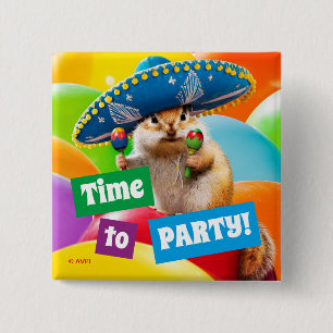 Party Chipmunk In Sombrero 15 Cm Square Badge