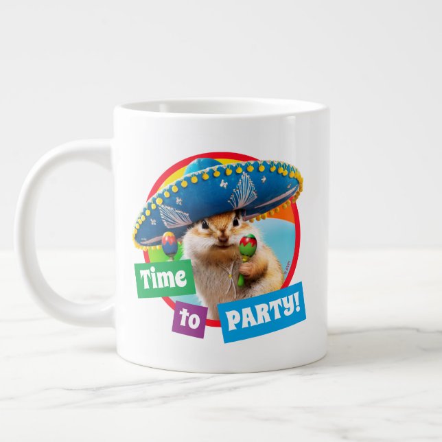 Party Chipmunk In Sombrero Large Coffee Mug (Left)