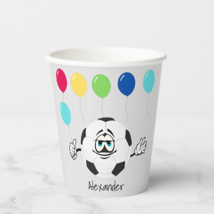 Party colourful Balloons Soccer ball funny face Pa Paper Cups