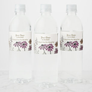 Party Colourful Garden Flowers Butterflies Golden Water Bottle Label