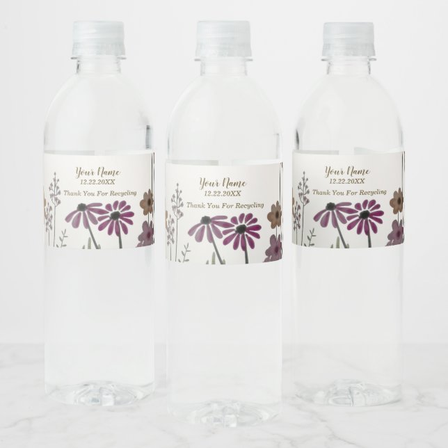 Party Colourful Garden Flowers Butterflies Golden  Water Bottle Label (Bottles)