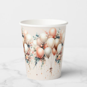 Party Colourful White Peach Floral Balloons Elegan Paper Cups