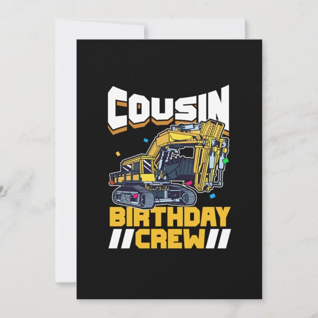 Party Construction Digger Cousin Birthday Crew Invitation (Front)