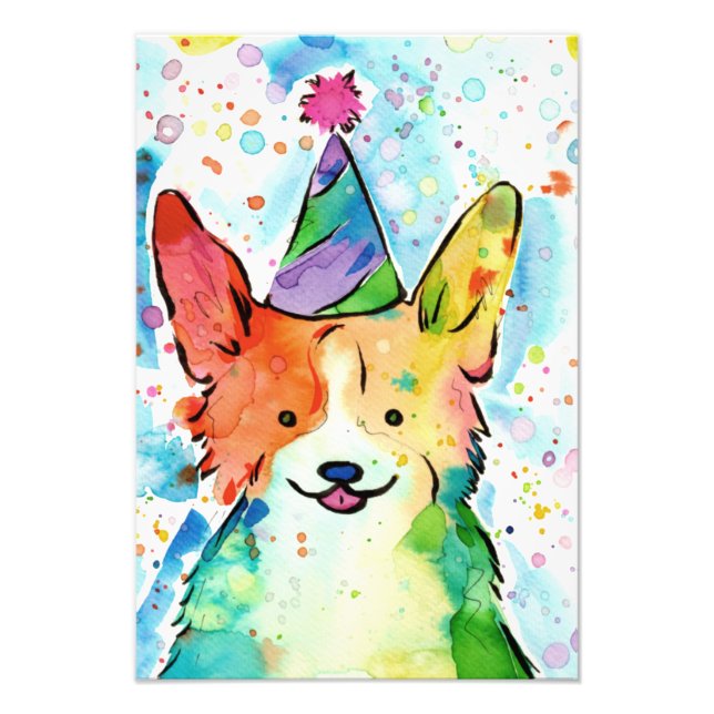 Party Corgi Watercolor Print (Front)