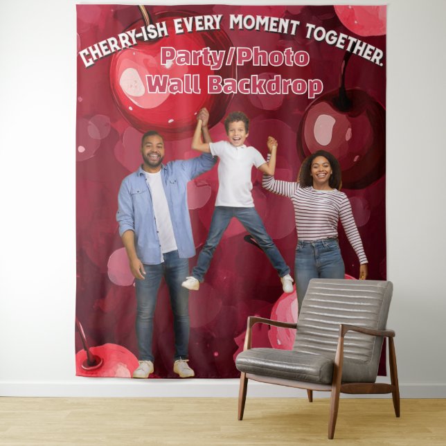 Party Decor Harvest Fruit Cherries Backdrop Tapestry (In Situ)