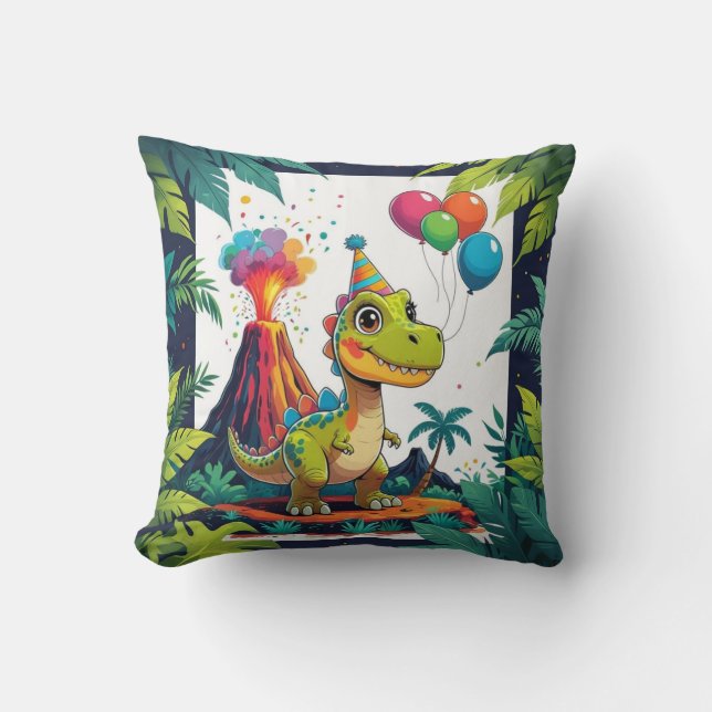 Party Dino Pillow – Volcano Fun (Front)