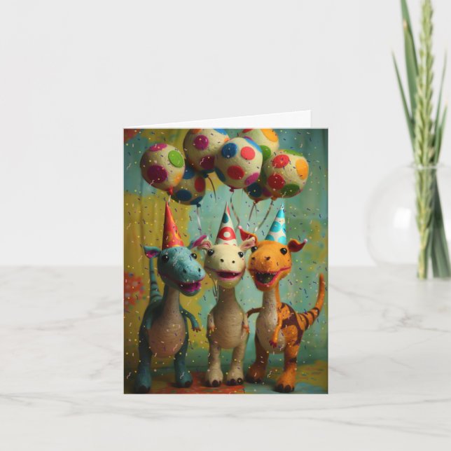 Party Dinosaurs with Balloons Greeting Card (Front)