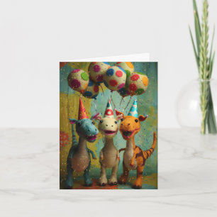 Party Dinosaurs with Balloons Greeting Card