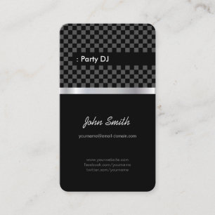 Party DJ - Elegant Black Chequered Business Card