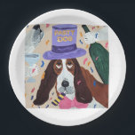 Party Dog Basset Hound  Paper Plate<br><div class="desc">The whimsy of this doggie is meant to bring joy to someone's day!</div>
