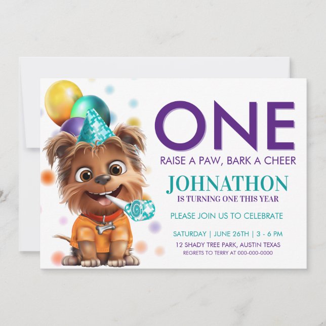 Party Dog Kids First Birthday Invitation (Front)