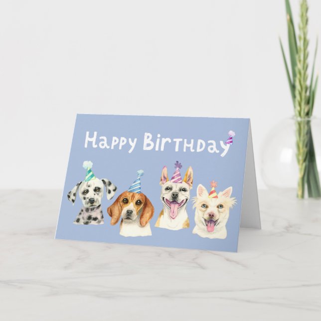 Party Dogs Watercolor Happy Birthday Card (Front)
